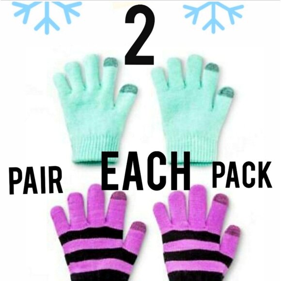 Cat & Jack 2-pack Girls Winter Kids Gloves Tech-Touch Outdoor Snow Mittens - Picture 1 of 14